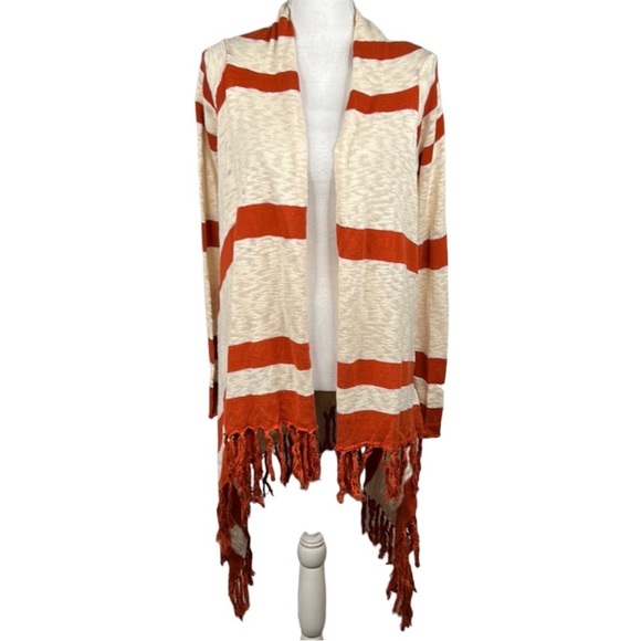 Forever 21 Sweaters - Forever 21 Orange and Cream Striped Cardigan